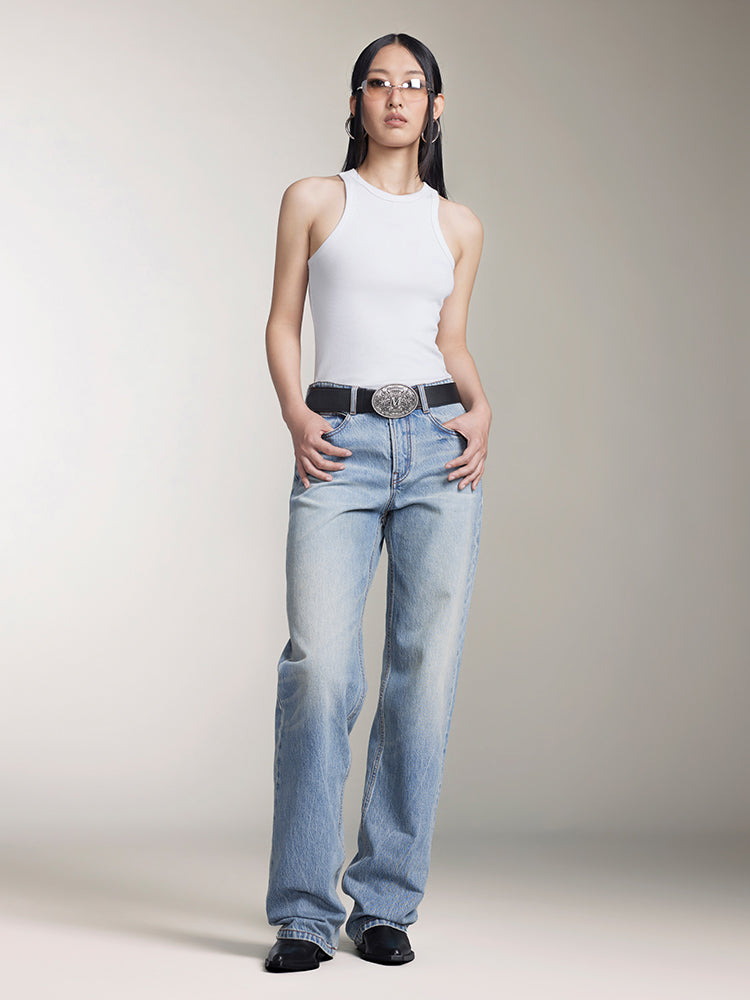 hellblaue low-rise straight fit jeans