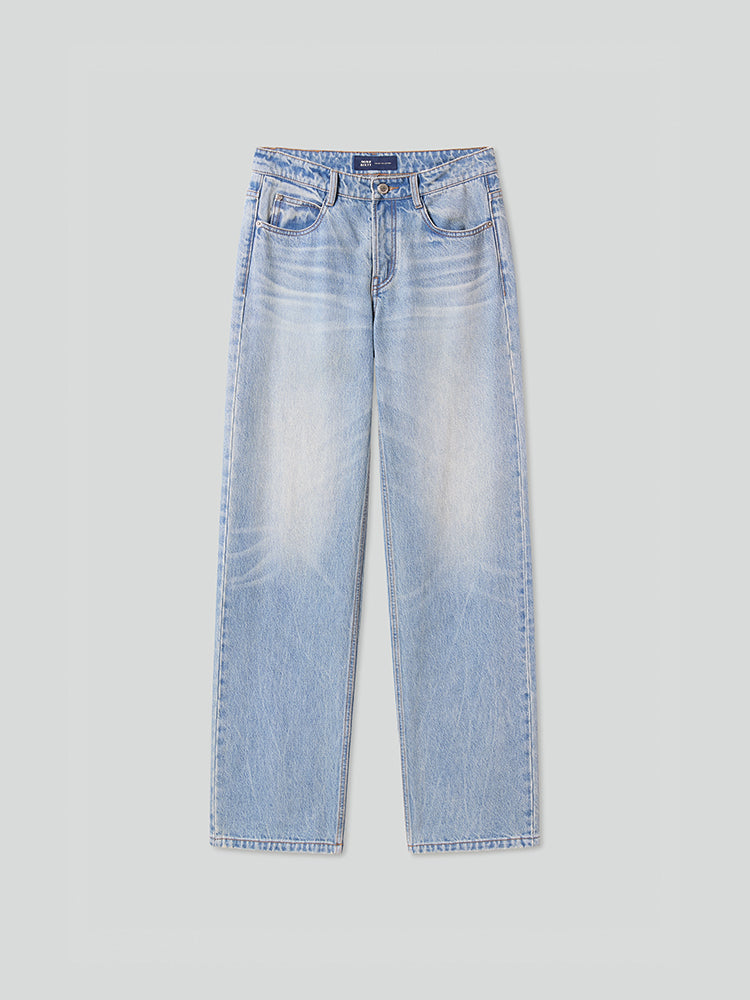 hellblaue low-rise straight fit jeans