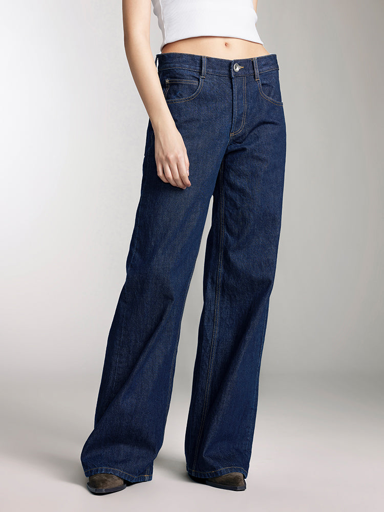 marineblaue jeans mit knopfleiste