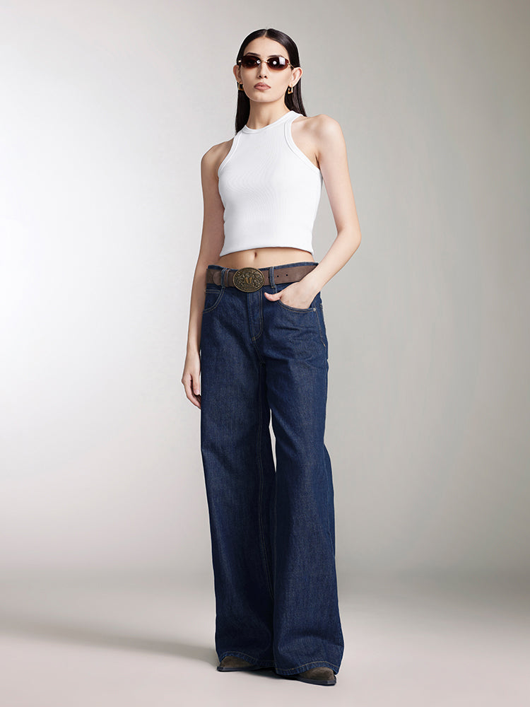 marineblaue jeans mit knopfleiste