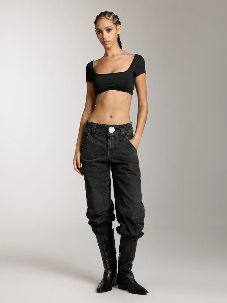 schwarze low-rise-jeans