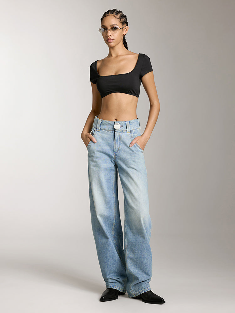 gewaschene low-rise-jeans