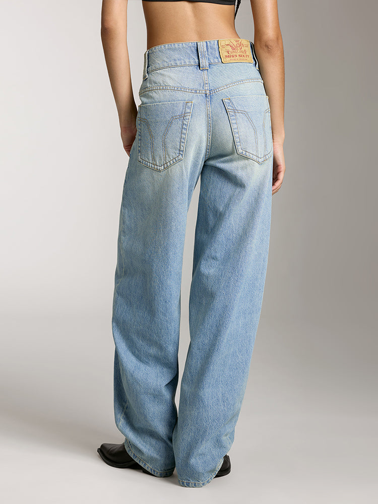 gewaschene low-rise-jeans