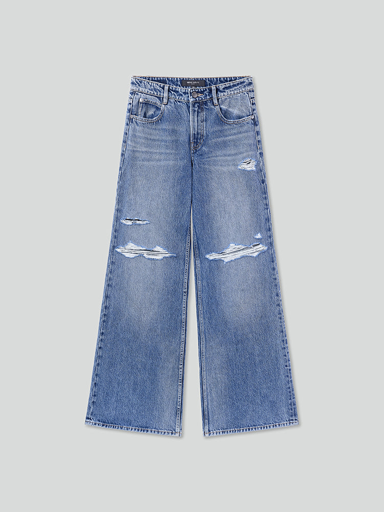 jeans mit rissen und geradem schnitt