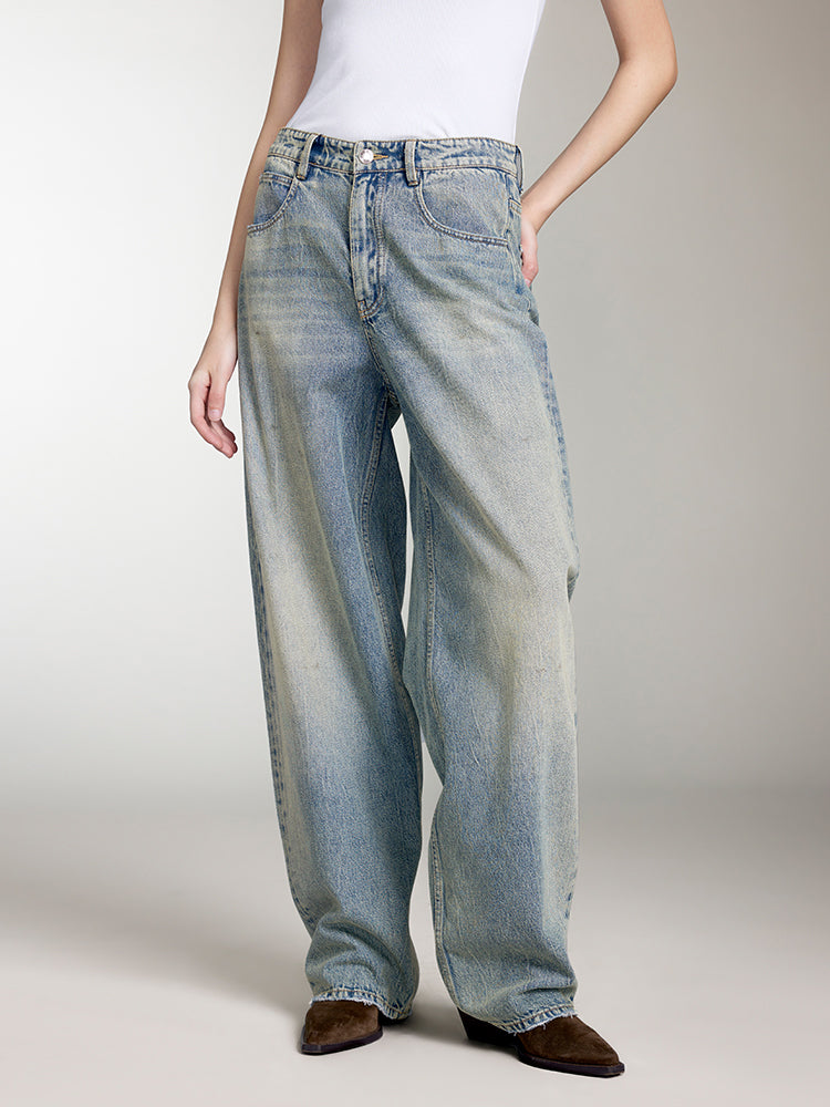 jeans mit used-look und lockerer passform
