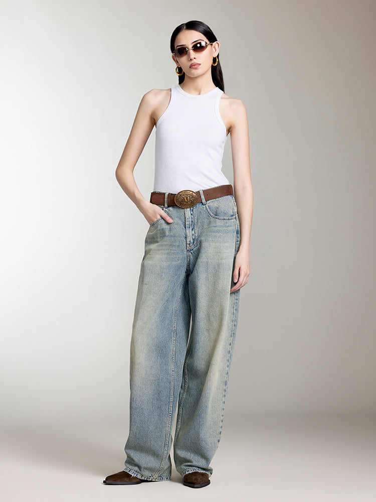 jeans mit used-look und lockerer passform