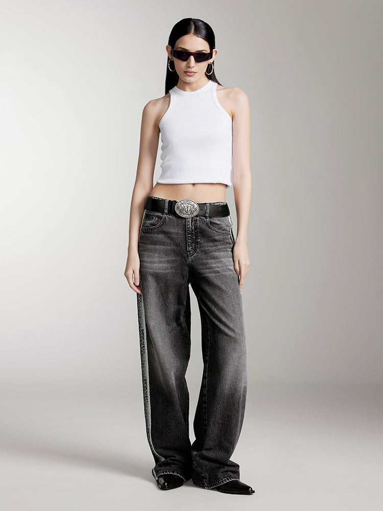jeans mit farblich kontrastierenden streifen und gerader passform