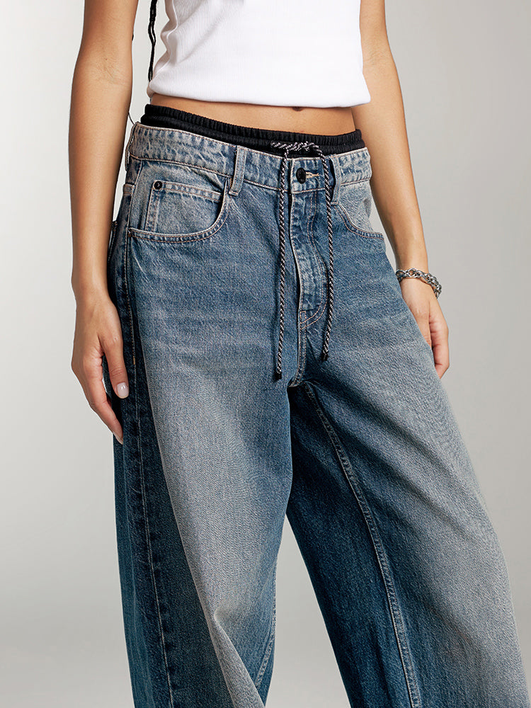 jeans mit doppeltem bund und einsätzen