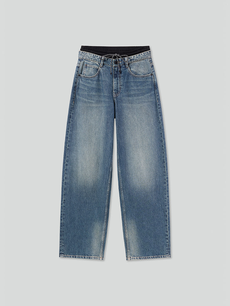 jeans mit doppeltem bund und einsätzen