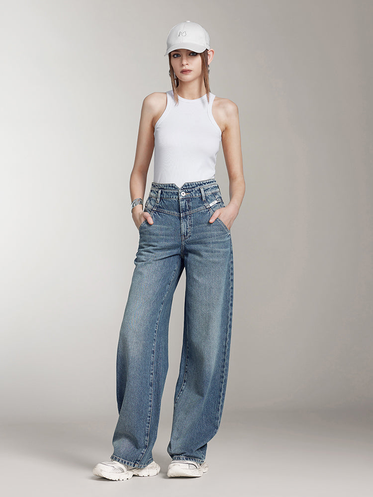 vintage jeans mit geradem schnitt und v-förmigem bund