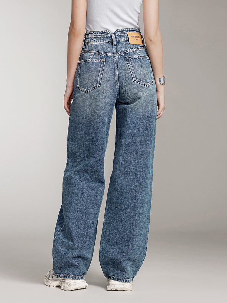 vintage jeans mit geradem schnitt und v-förmigem bund