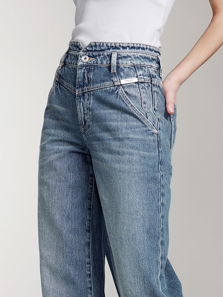 vintage jeans mit geradem schnitt und v-förmigem bund
