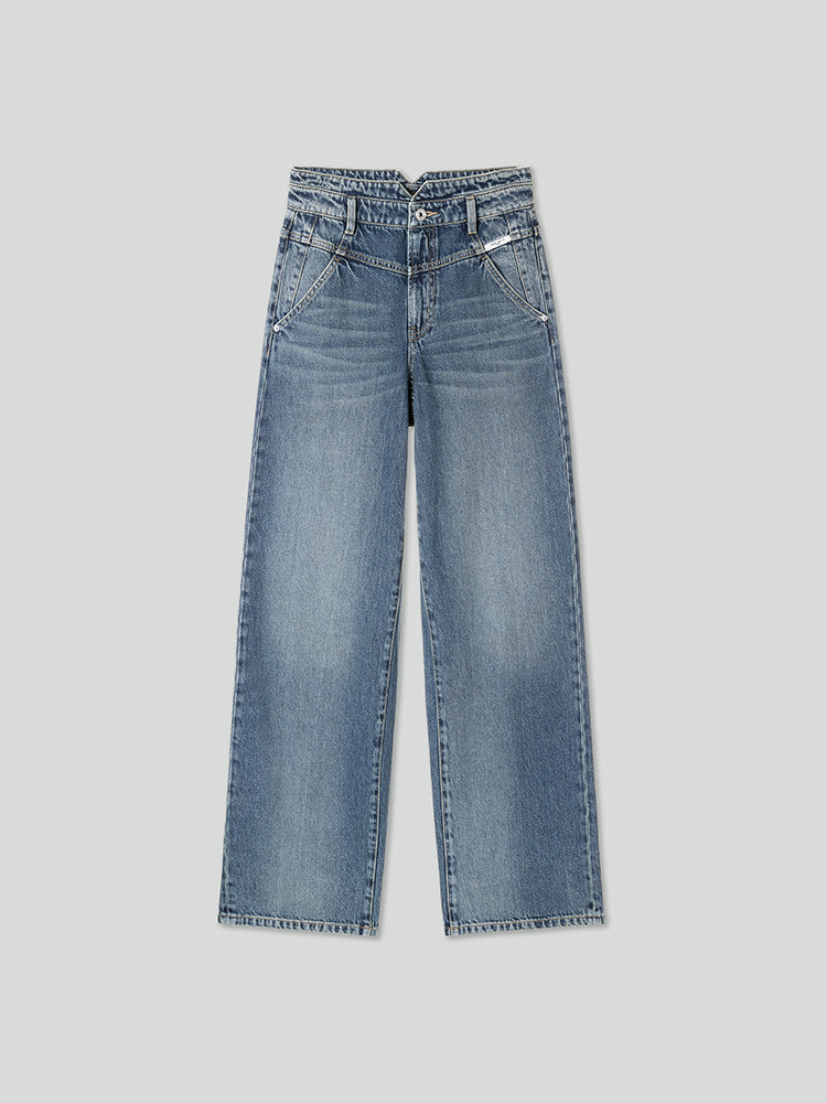 vintage jeans mit geradem schnitt und v-förmigem bund