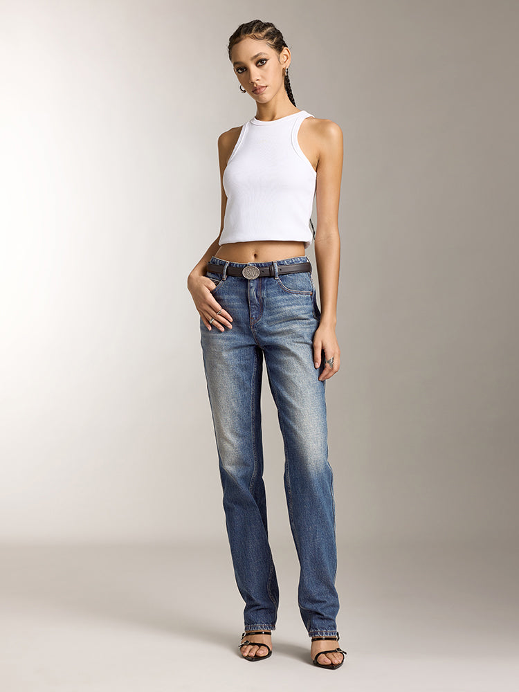 hochtaillierte jeans mit geradem schnitt