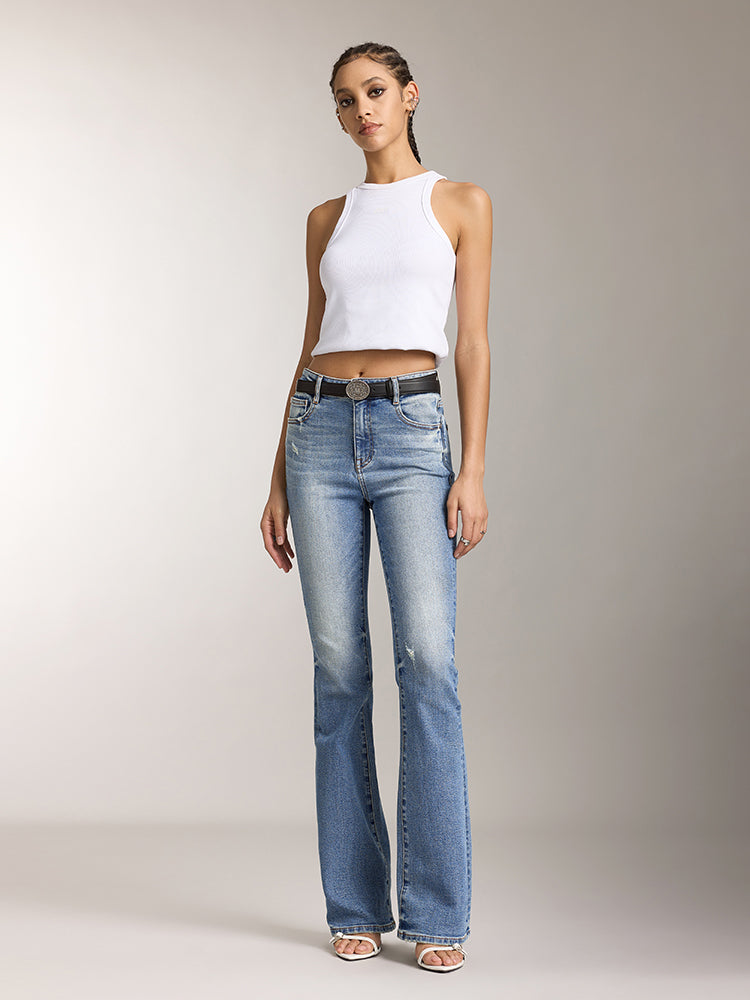 retro washed flared jeans