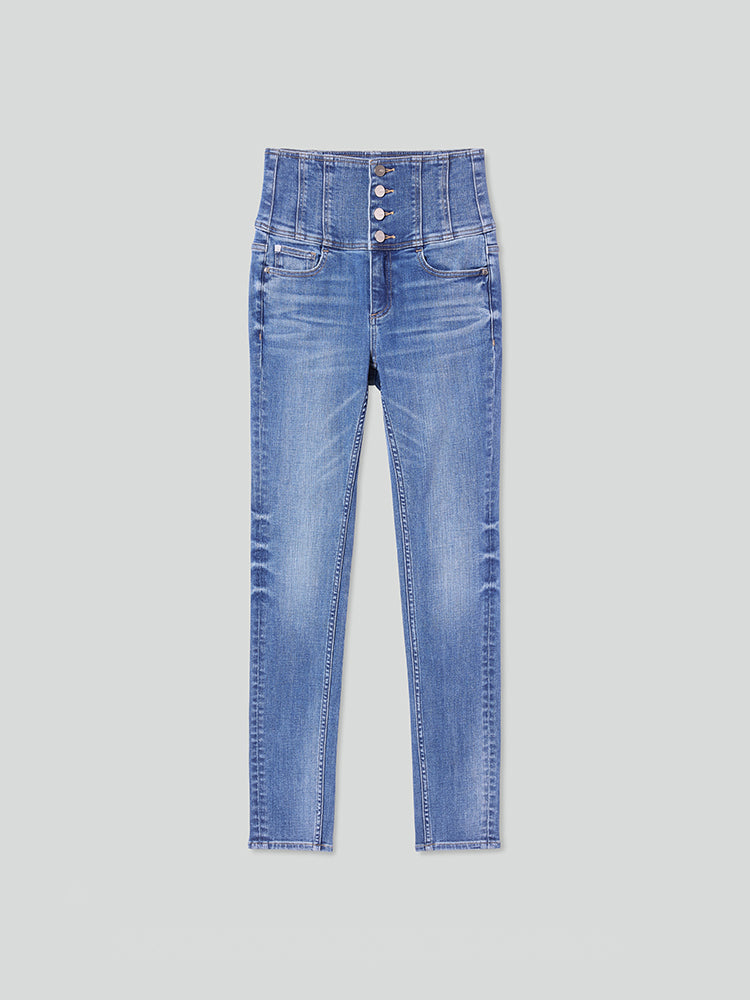 superhochtaillierte jeans mit vier knöpfen