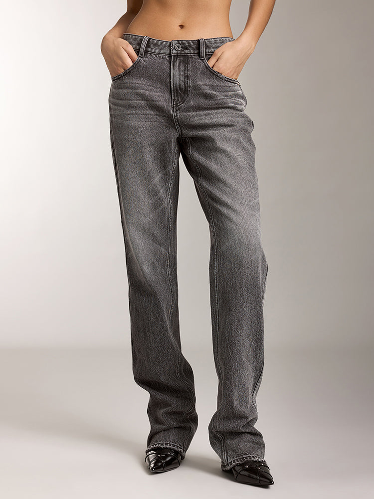 jeans in used-grau mit geradem schnitt
