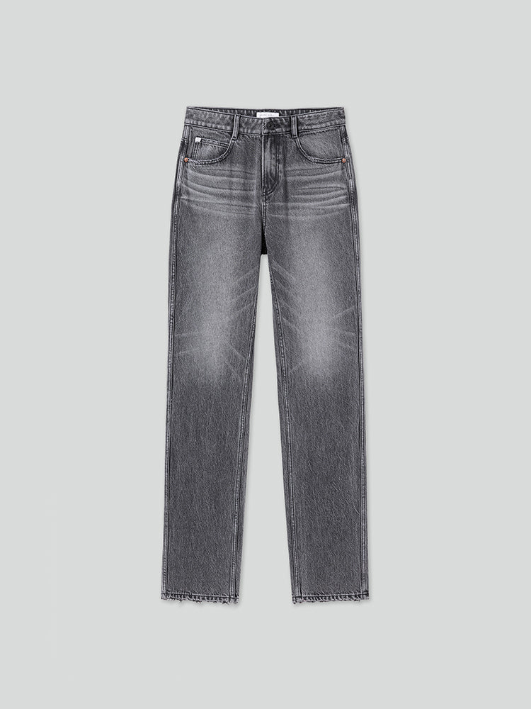 jeans in used-grau mit geradem schnitt