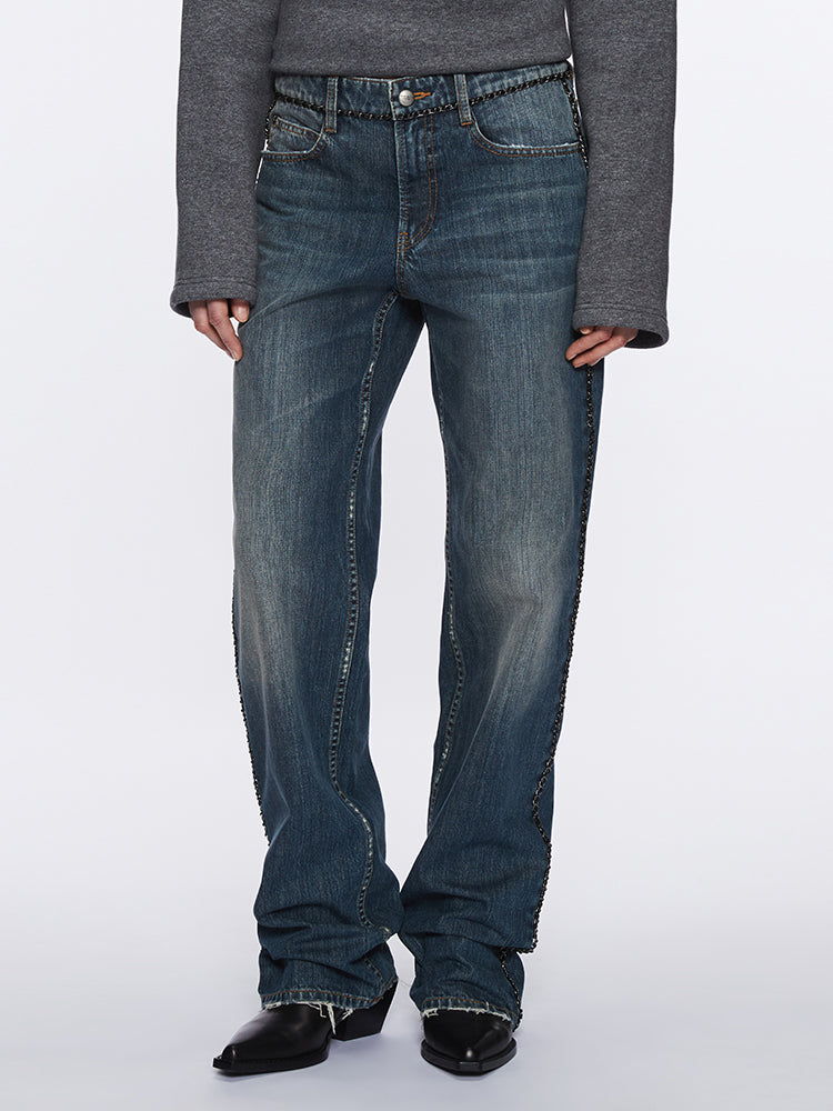 straight-leg-jeans mit kette