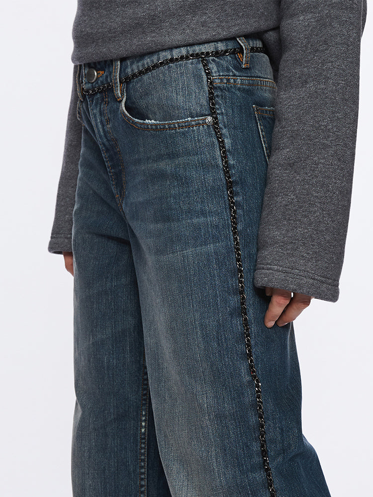 straight-leg-jeans mit kette