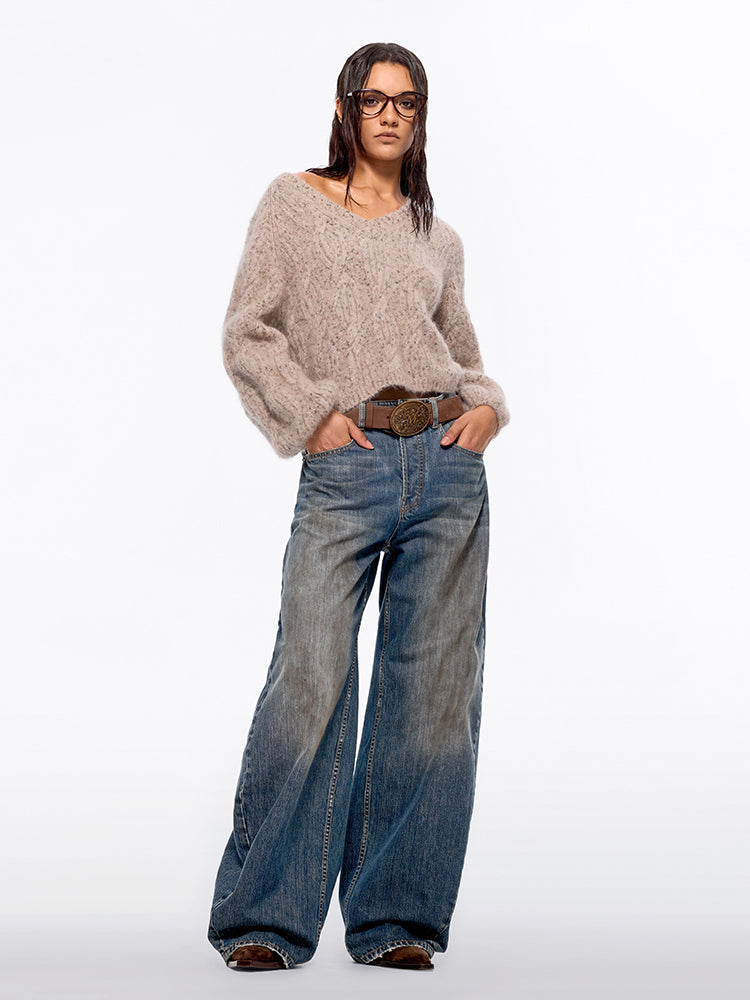 hüftjeans mit weitem bein