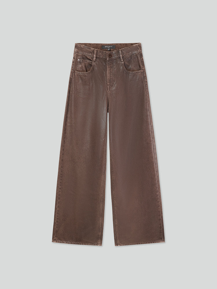 glänzende jeans mit geradem bein