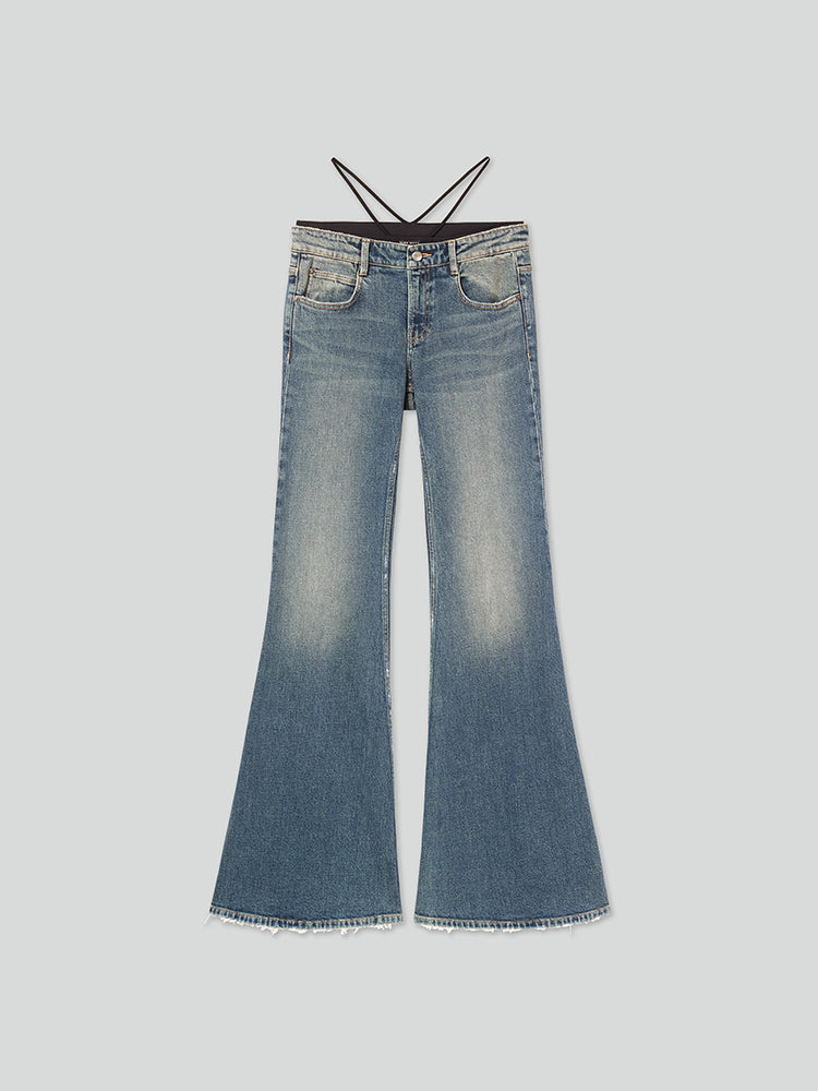 bikini-jeans mit ausgestelltem bund