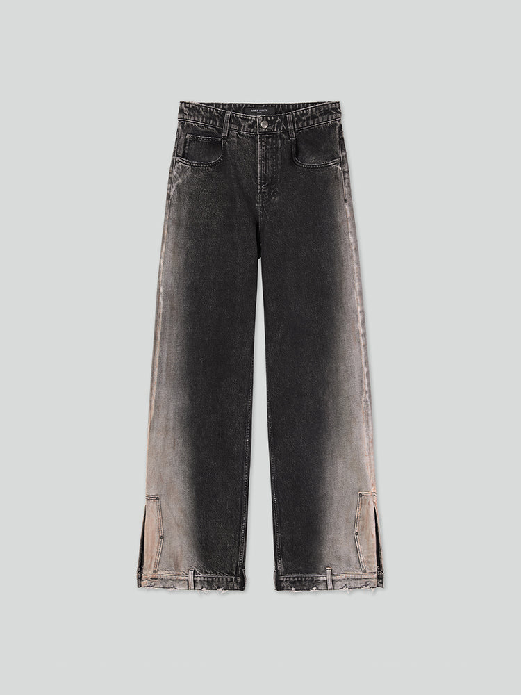 jeans mit farbverlauf niedrigem bund und weitem bein