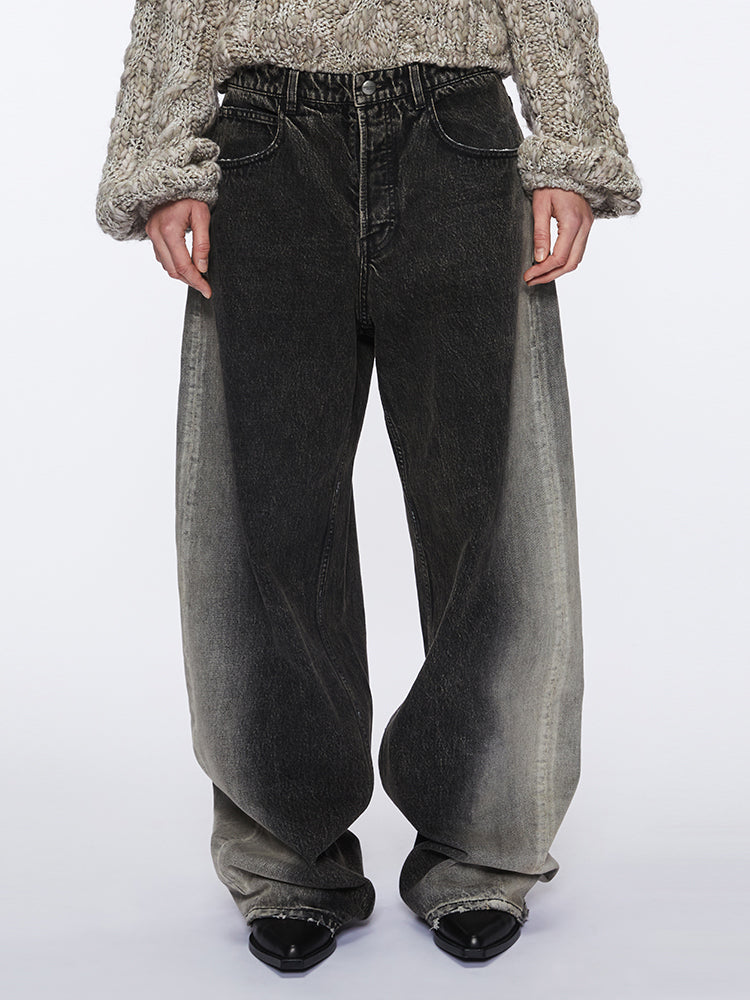 jeans mit farbverlauf und weitem bein