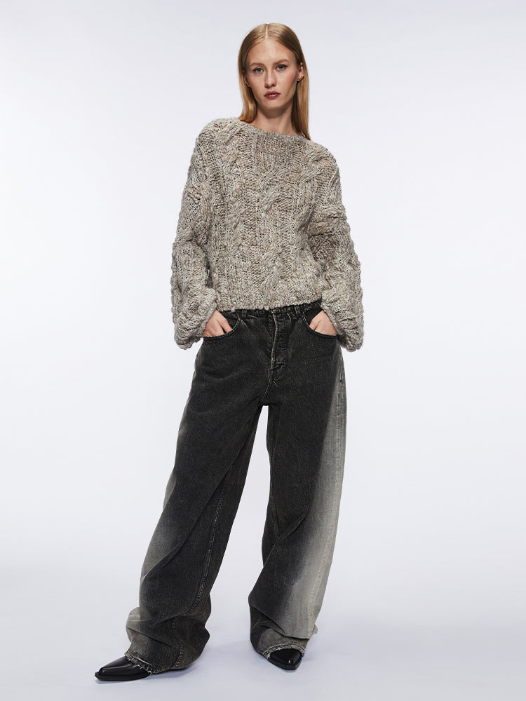 jeans mit farbverlauf und weitem bein