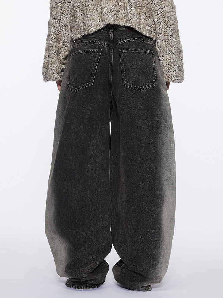 jeans mit farbverlauf und weitem bein