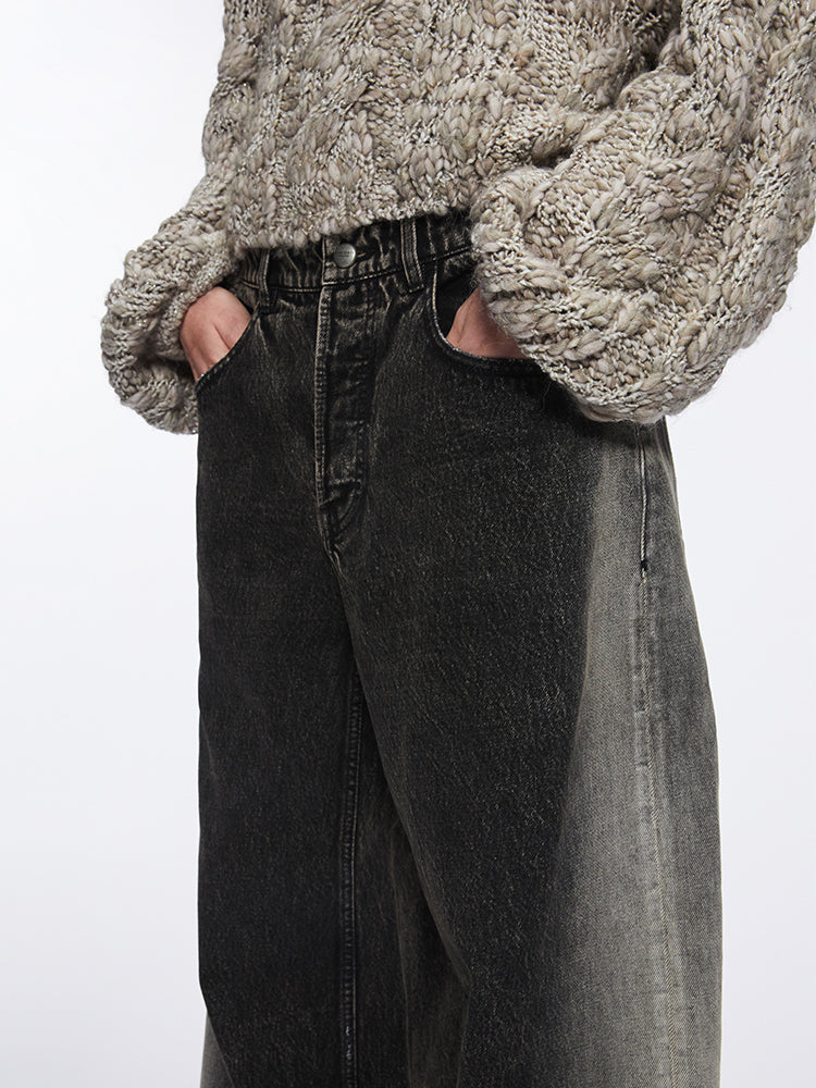 jeans mit farbverlauf und weitem bein