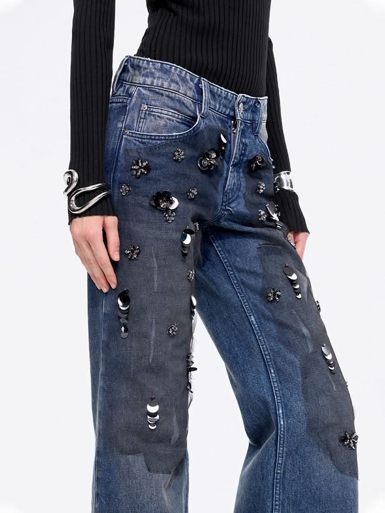 perlenbesetzte schlagjeans