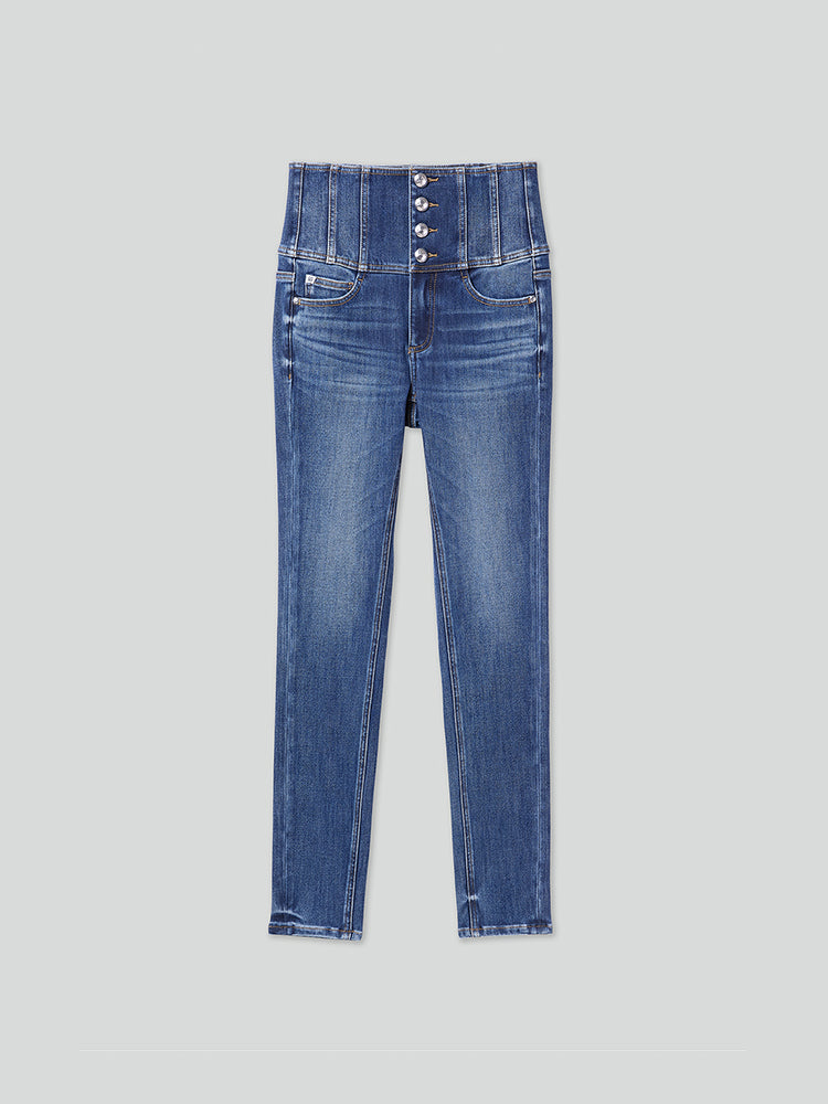 hochtaillierte slim-fit-jeans aus kaschmirmischung