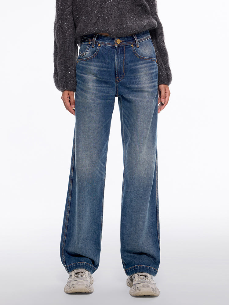 jeans mit geradem bein und mittelhohem bund