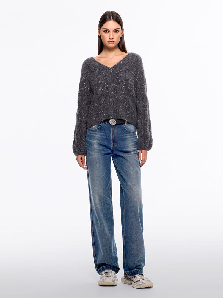 jeans mit geradem bein und mittelhohem bund