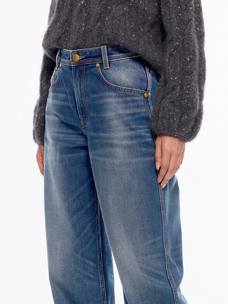 jeans mit geradem bein und mittelhohem bund
