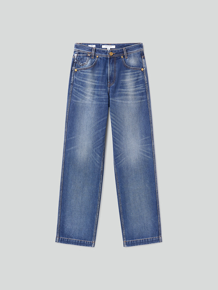 jeans mit geradem bein und mittelhohem bund