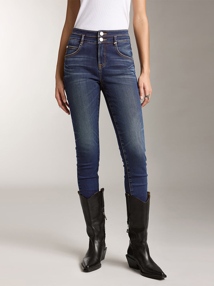 stretch-jeans mit doppelknopfleiste und schmaler passform