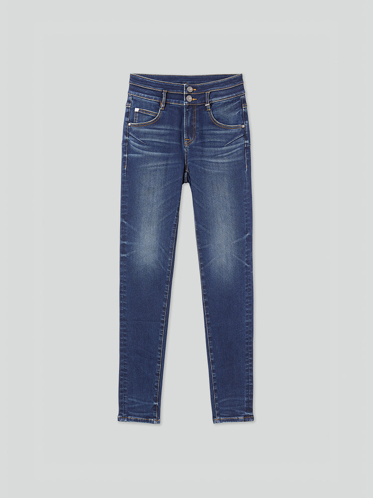 stretch-jeans mit doppelknopfleiste und schmaler passform
