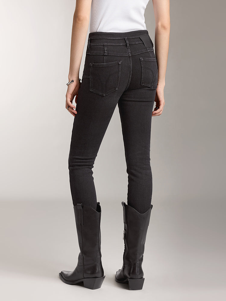 jeans mit doppelknopfleiste in schwarz und grau