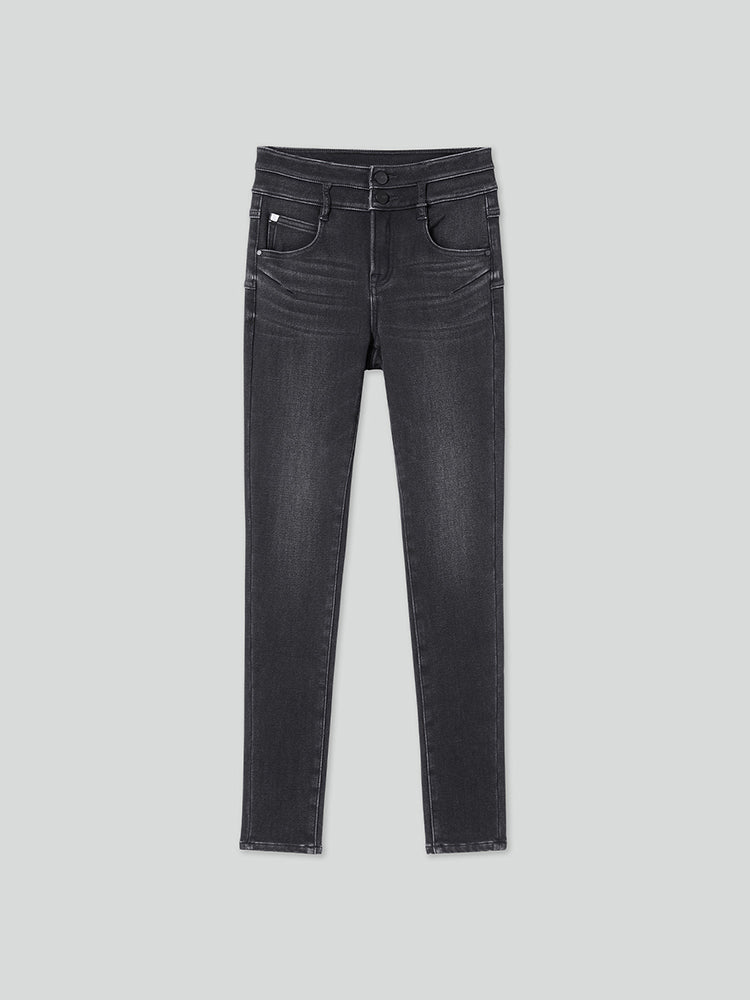 jeans mit doppelknopfleiste in schwarz und grau