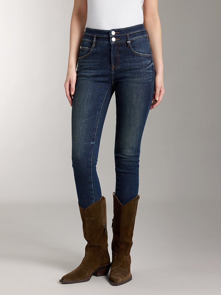 jeans mit doppelknöpfen in dunkelblau