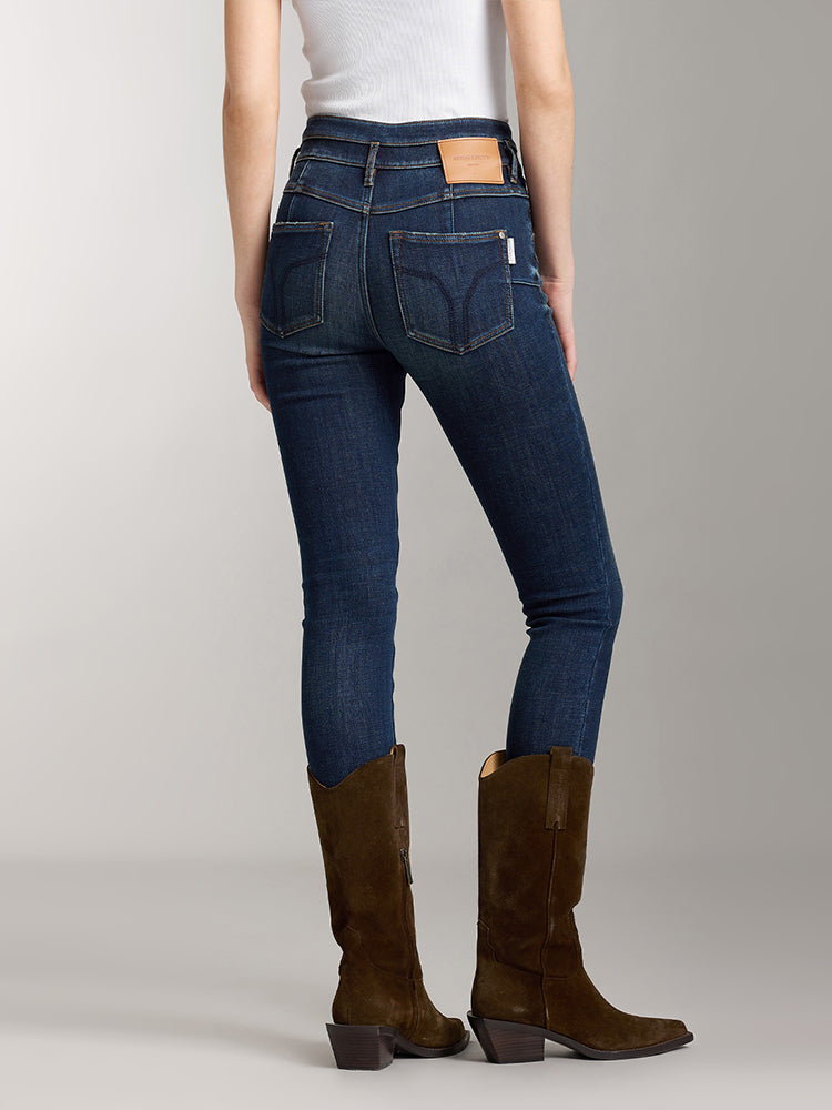 jeans mit doppelknöpfen in dunkelblau