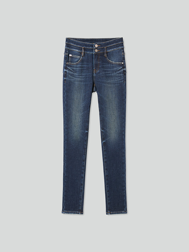 jeans mit doppelknöpfen in dunkelblau