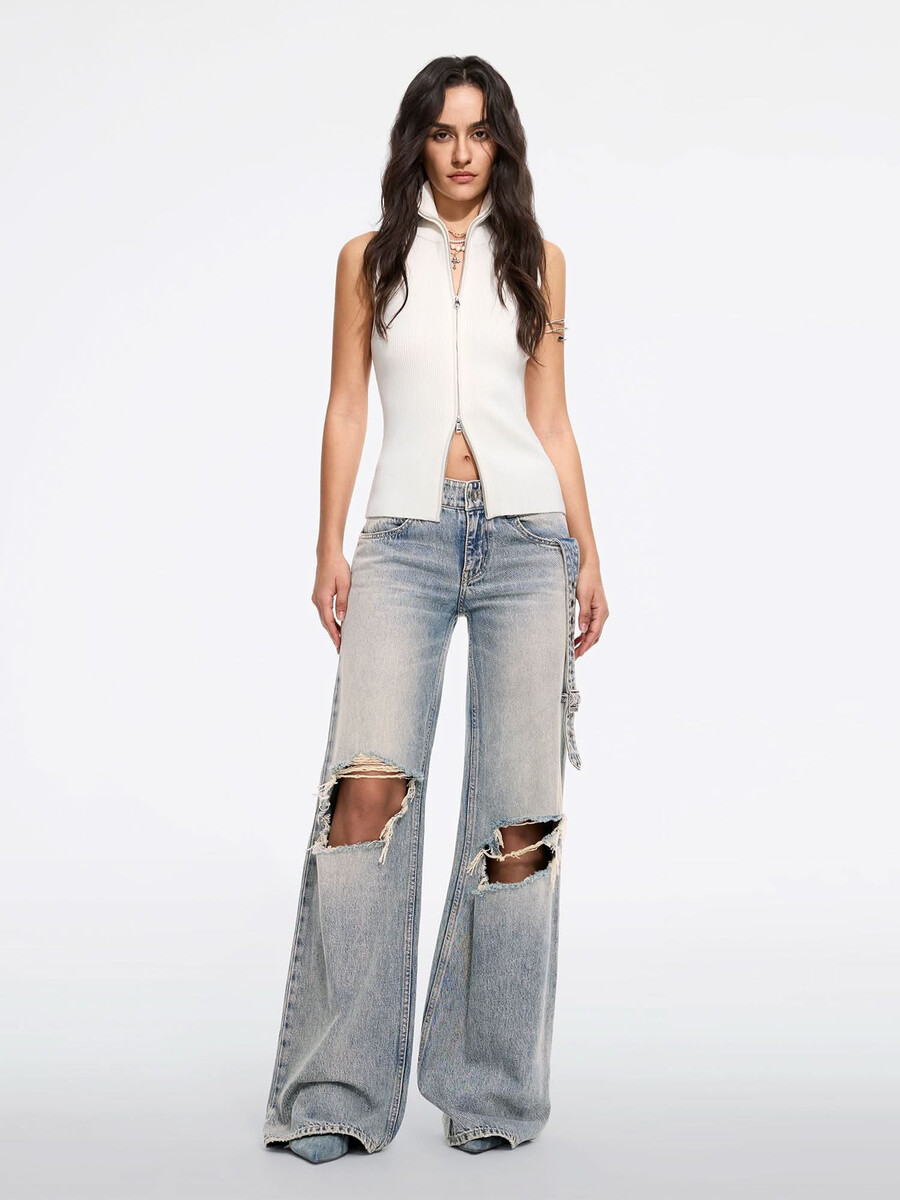 zerrissene jeans mit geradem bein