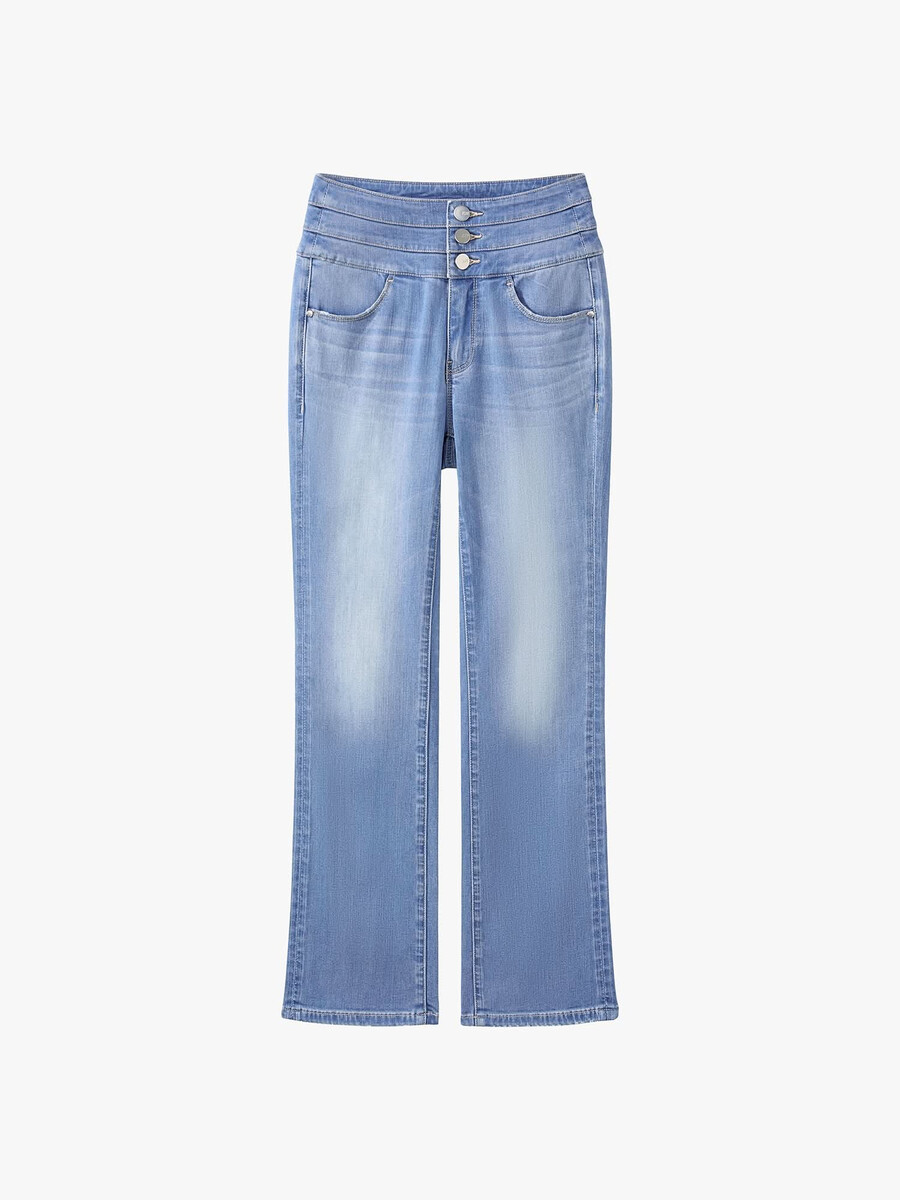 hochgeschnittene schlagjeans – blauer angriff