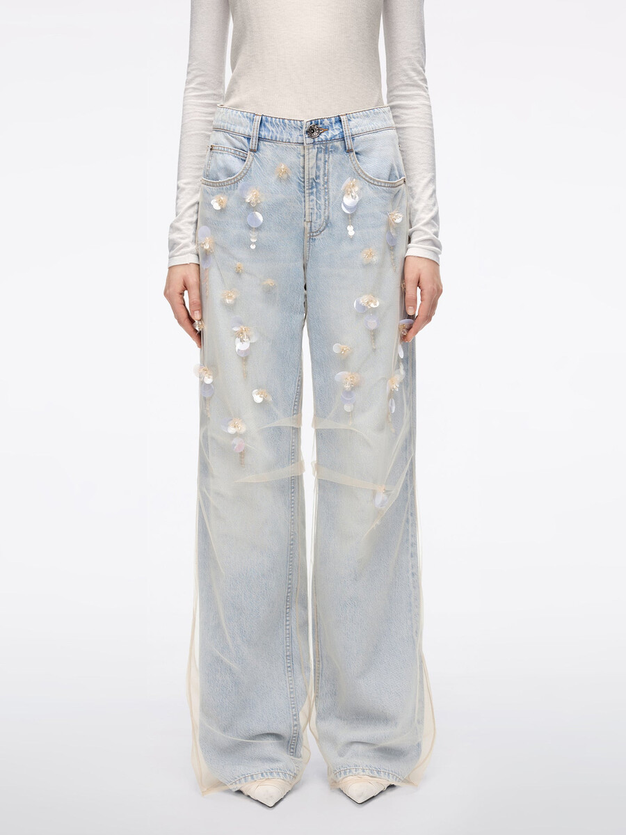 jeans mit mesh-einsatz und geradem bein