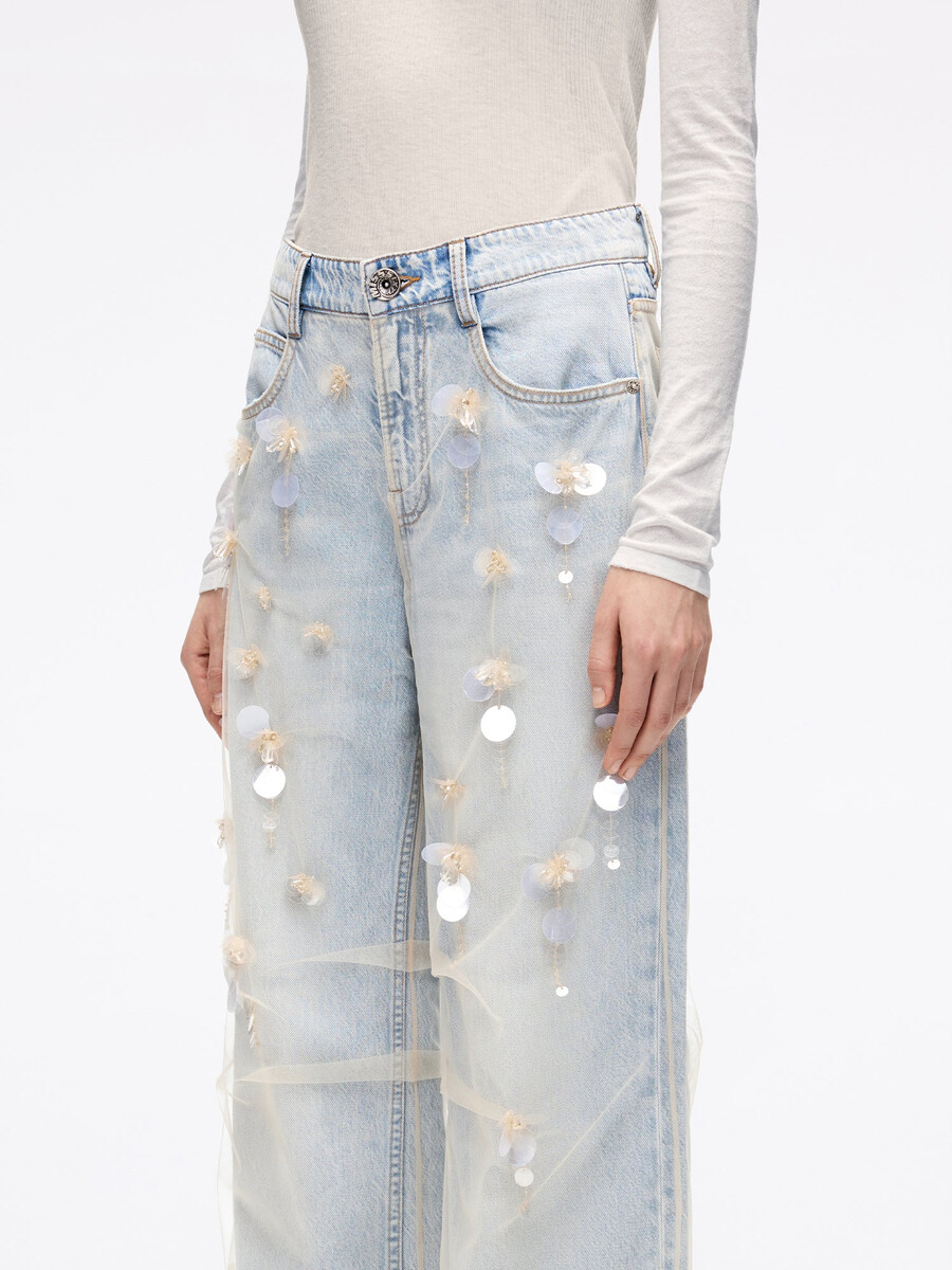 jeans mit mesh-einsatz und geradem bein
