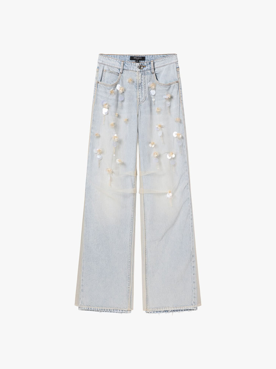jeans mit mesh-einsatz und geradem bein